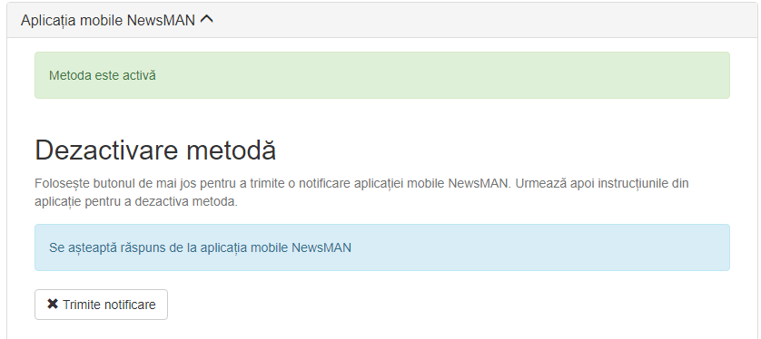 dezactivare autentificare prin aplicatia mobile Newsman