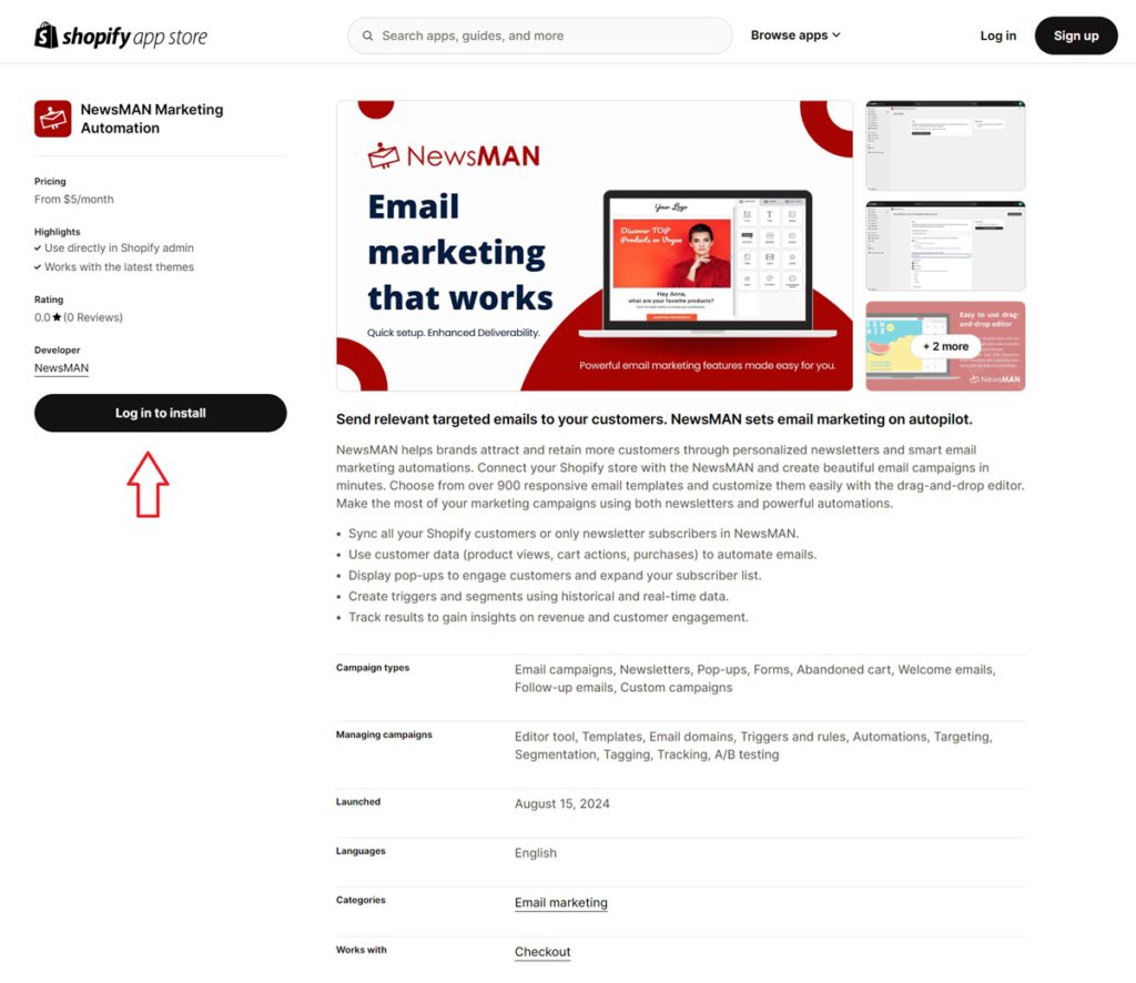 plugin newsman shopify instalare