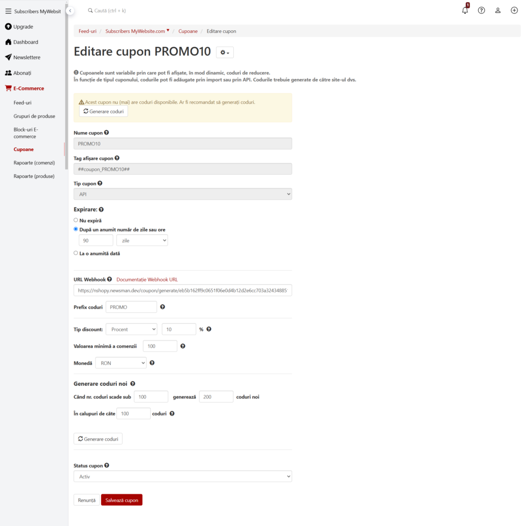 cupon coduri reducere shopify newsman