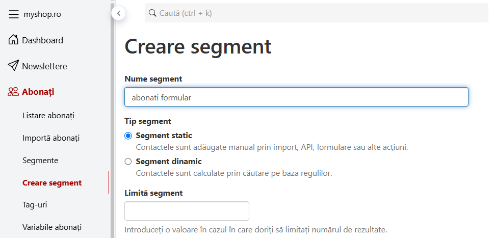 creare segment static